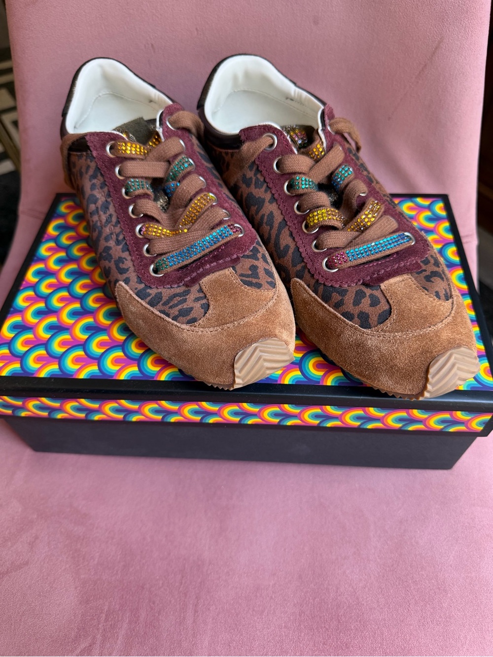 Kurt Geiger Leopard Print Sneakers with Suede and Crystals